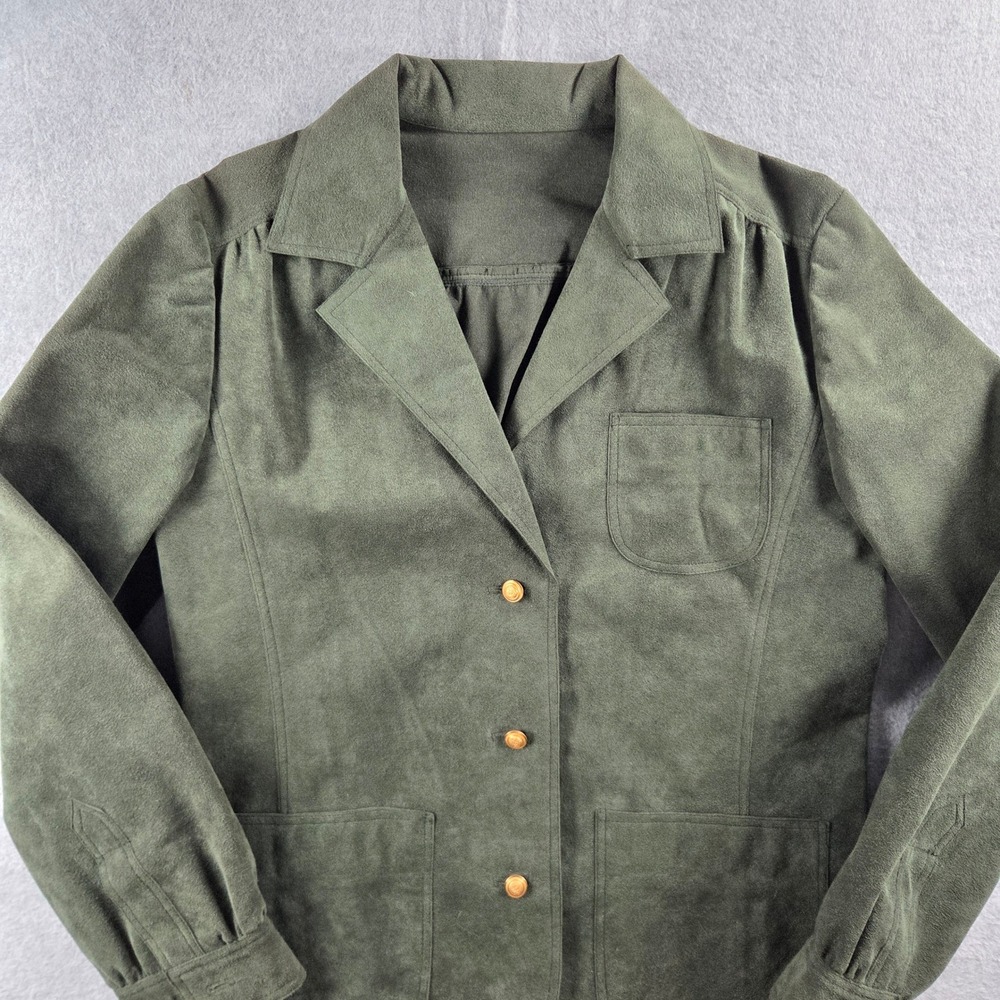 Ernst Strauss Vintage Ultra Suede Blazer Womens 12 Green Gold Crown Button USA